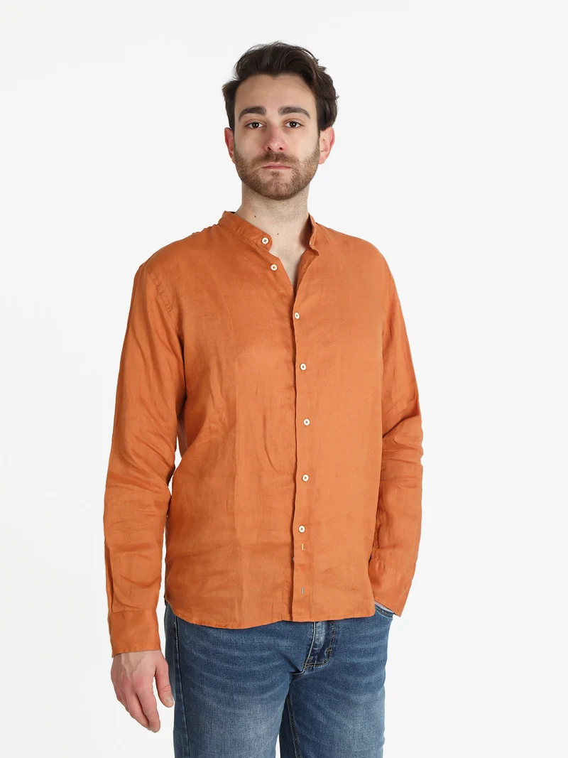 Camicia in lino alla coreana da uomo - arancione