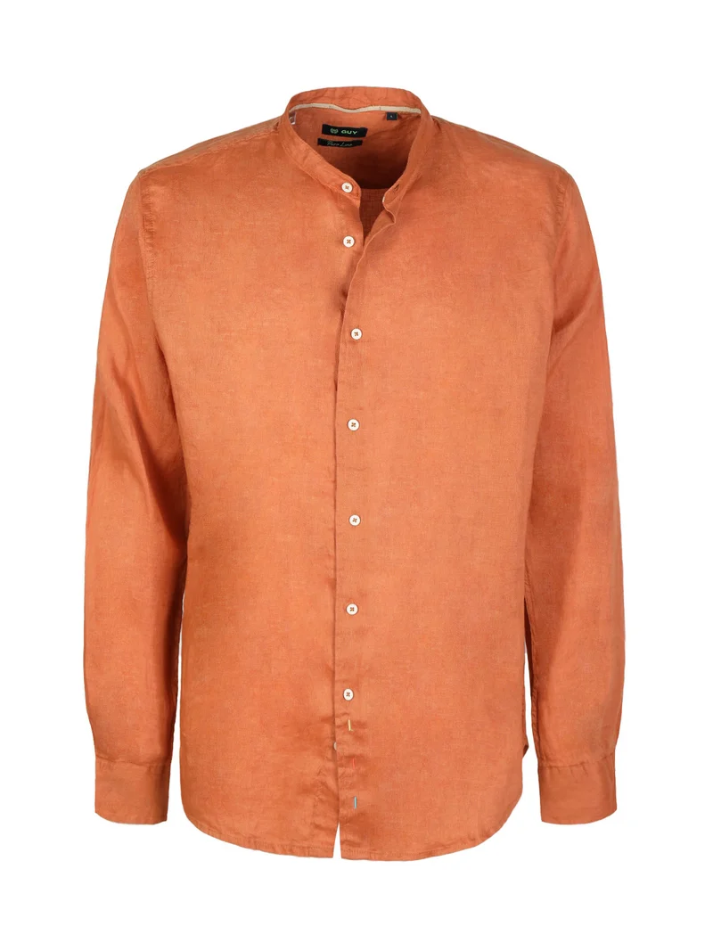 Camicia in lino alla coreana da uomo - arancione