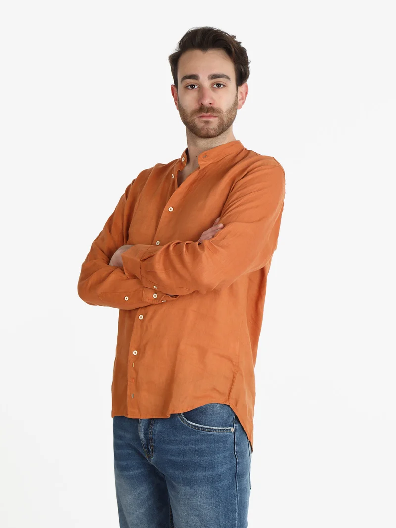 Camicia in lino alla coreana da uomo - arancione