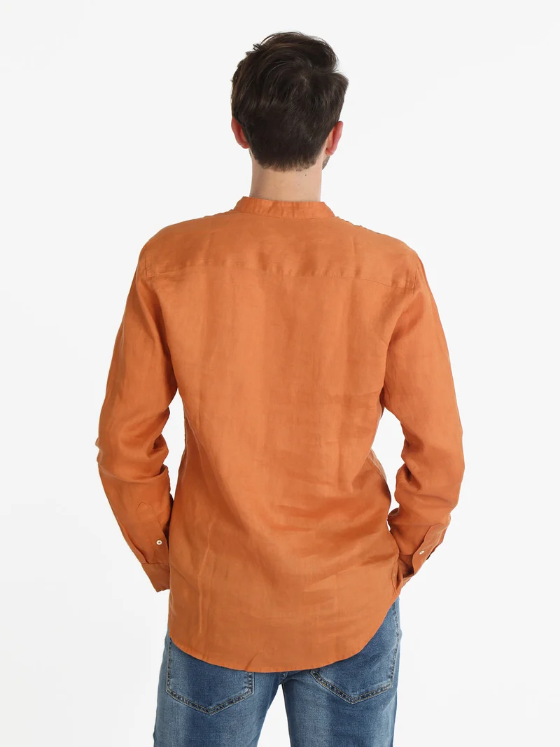 Camicia in lino alla coreana da uomo - arancione