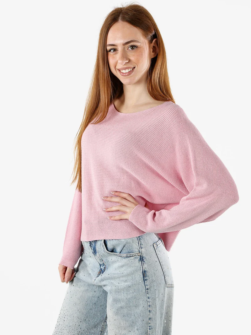 Maglia donna oversize con maniche a pipistrello - rosa