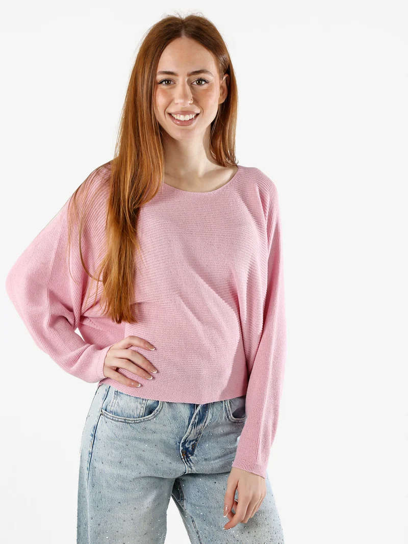 Maglia donna oversize con maniche a pipistrello - rosa