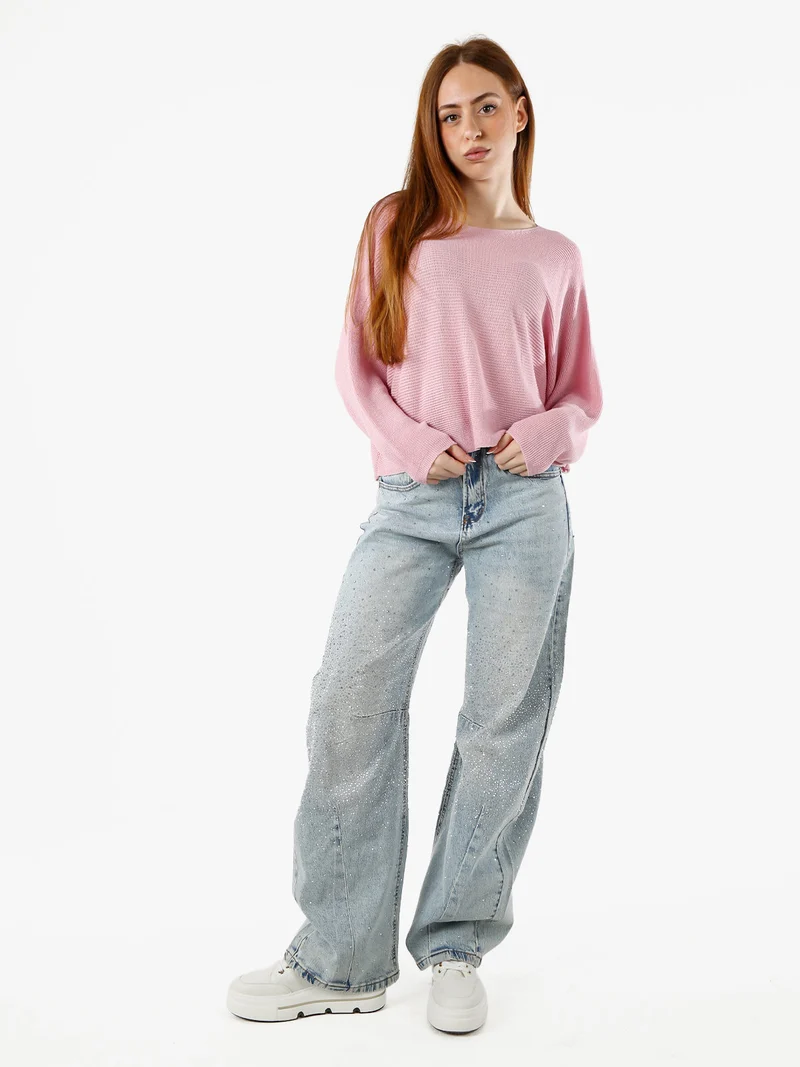 Maglia donna oversize con maniche a pipistrello - rosa