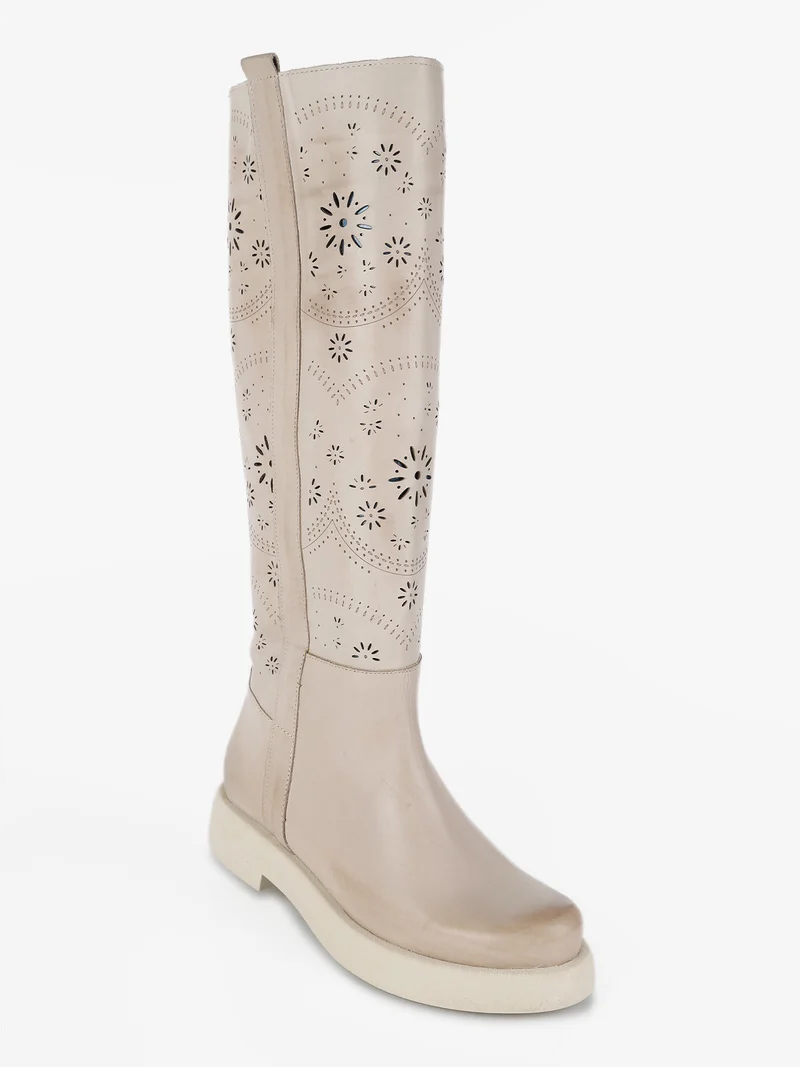 Stivali in pelle traforata donna - taupe