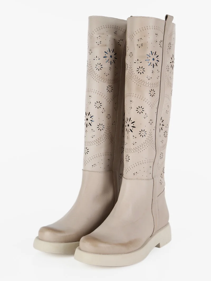 Stivali in pelle traforata donna - taupe