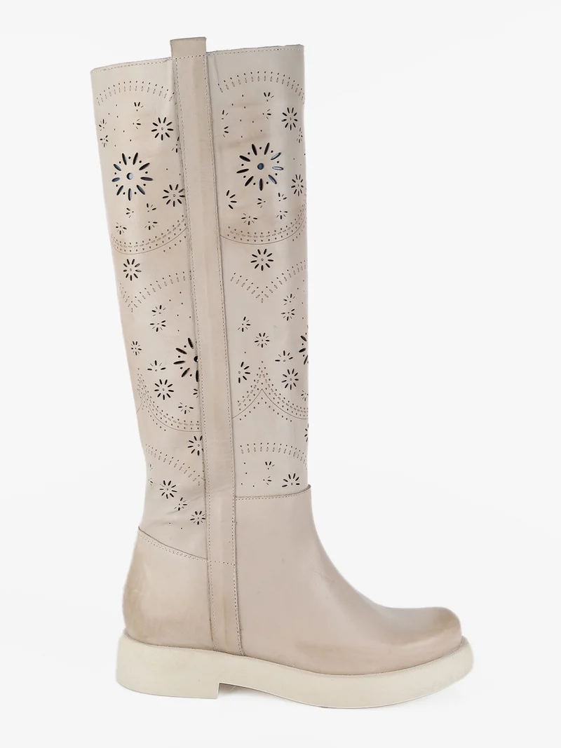 Stivali in pelle traforata donna - taupe