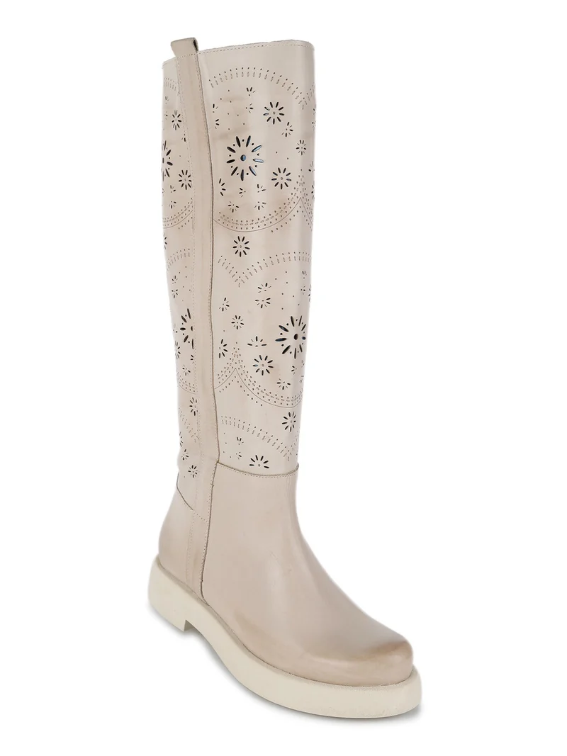Stivali in pelle traforata donna - taupe