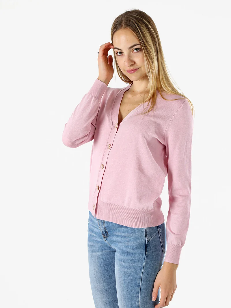 Cardigan donna con bottoni eleganti a fiore - rosa