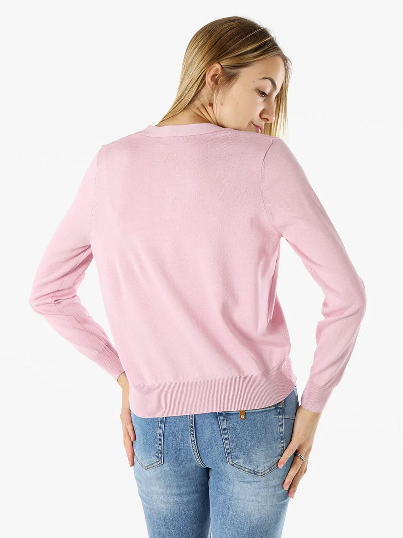 Cardigan donna con bottoni eleganti a fiore - rosa