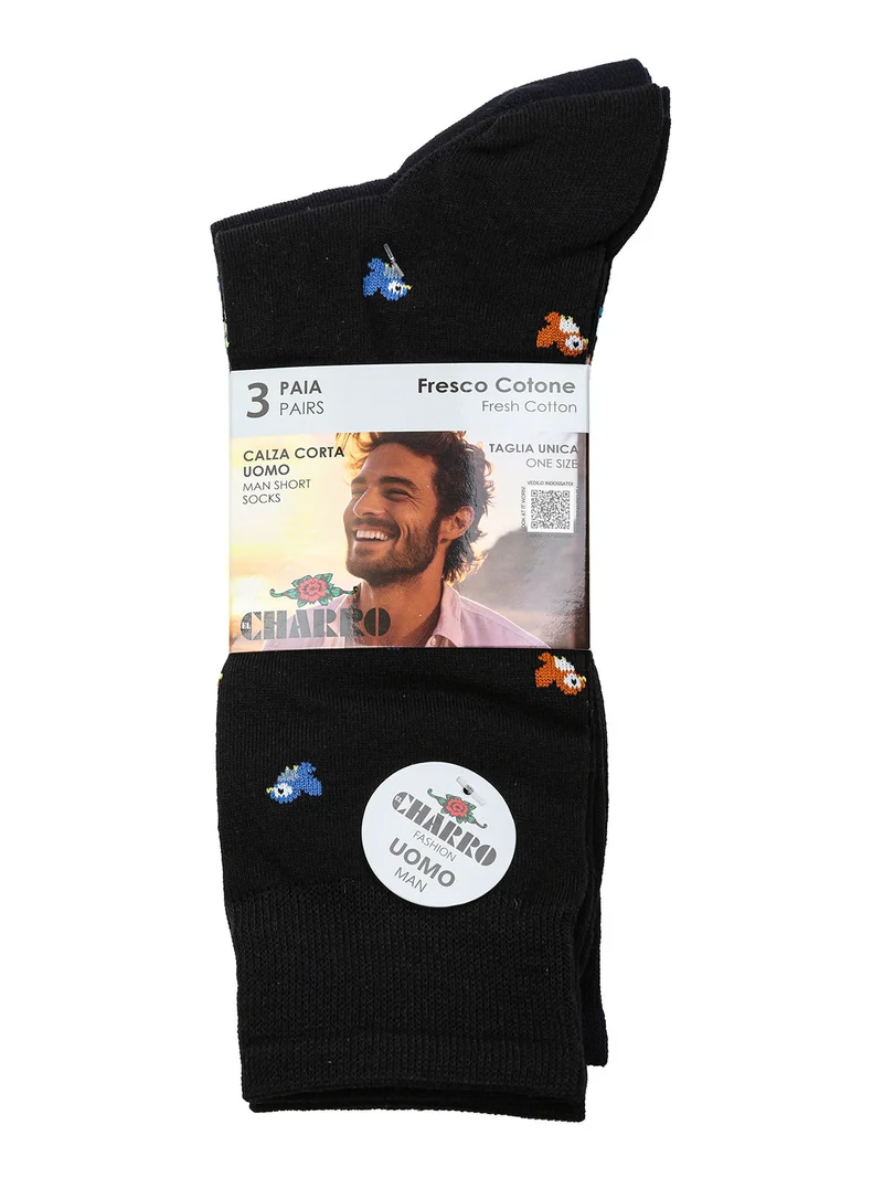 Confezione da 3 paia di calze corte da uomo in cotone - blu scuro