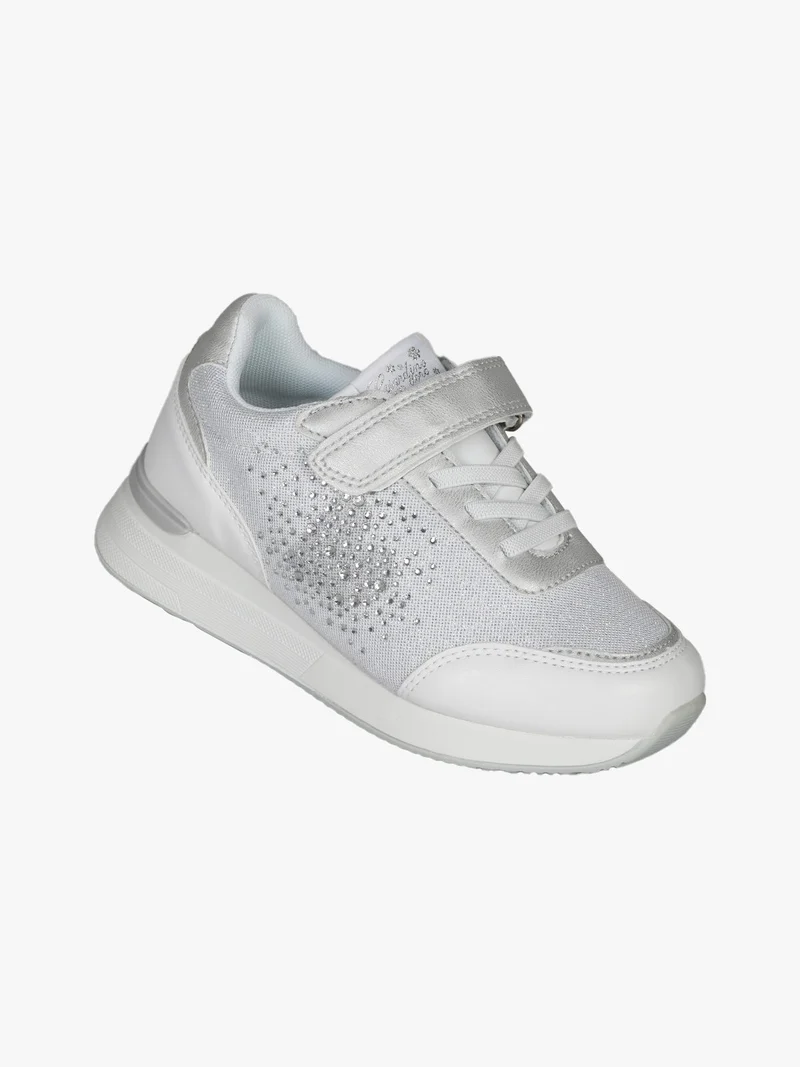 Sneakers da ragazza con zeppa e strass - argento