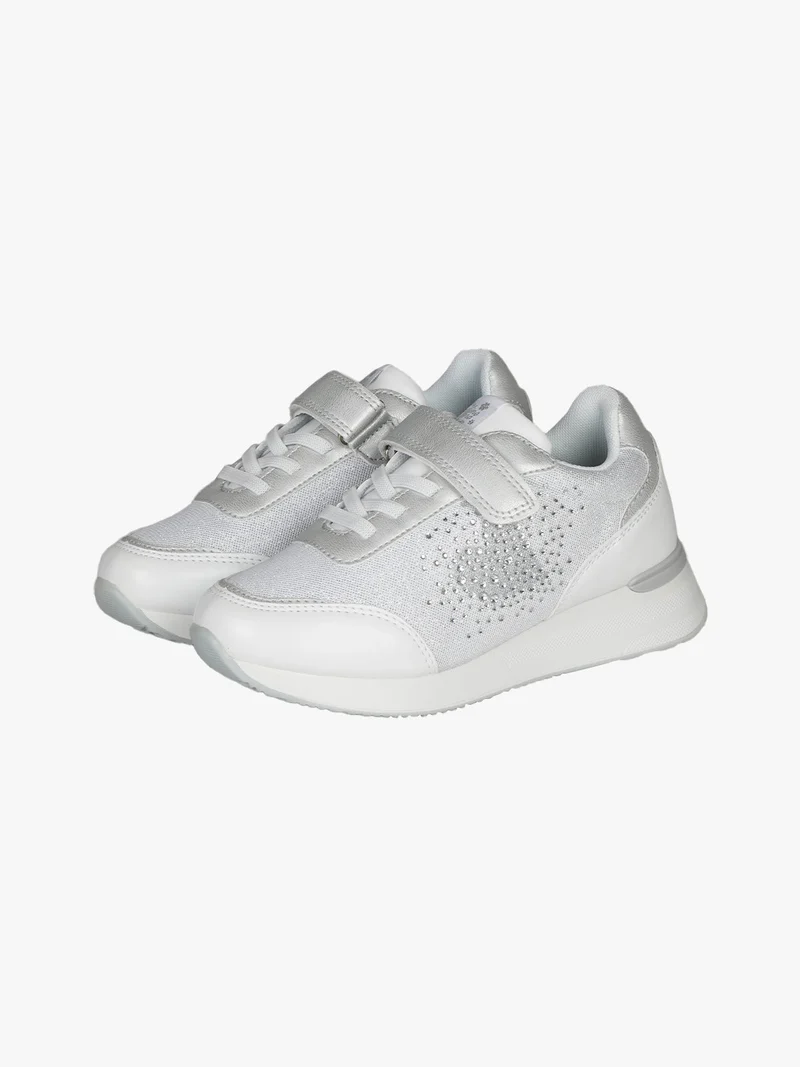 Sneakers da ragazza con zeppa e strass - argento
