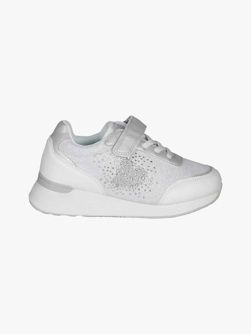 Sneakers da ragazza con zeppa e strass - argento