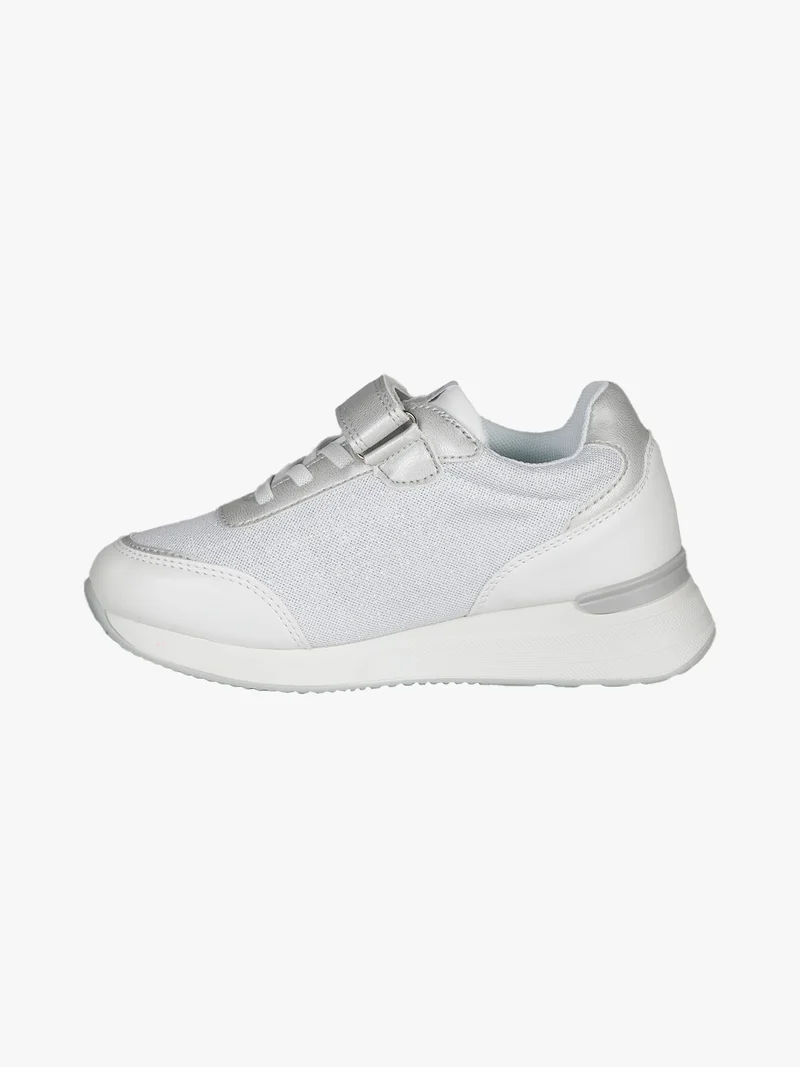 Sneakers da ragazza con zeppa e strass - argento