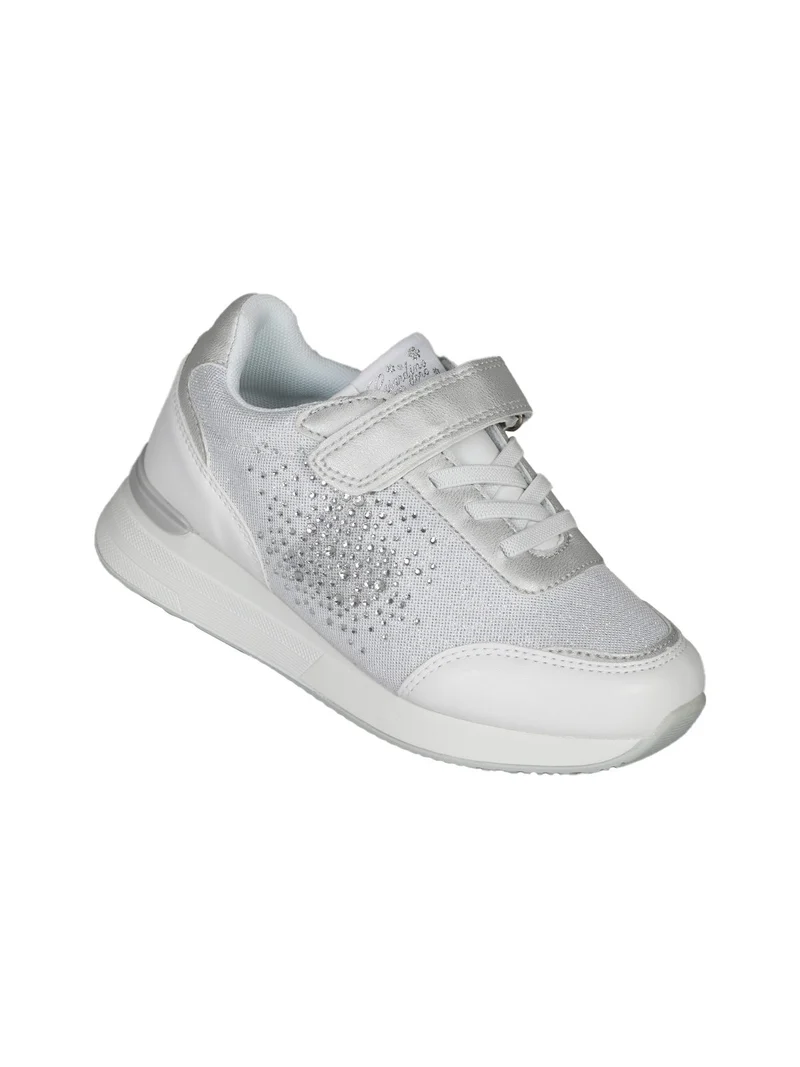 Sneakers da ragazza con zeppa e strass - argento