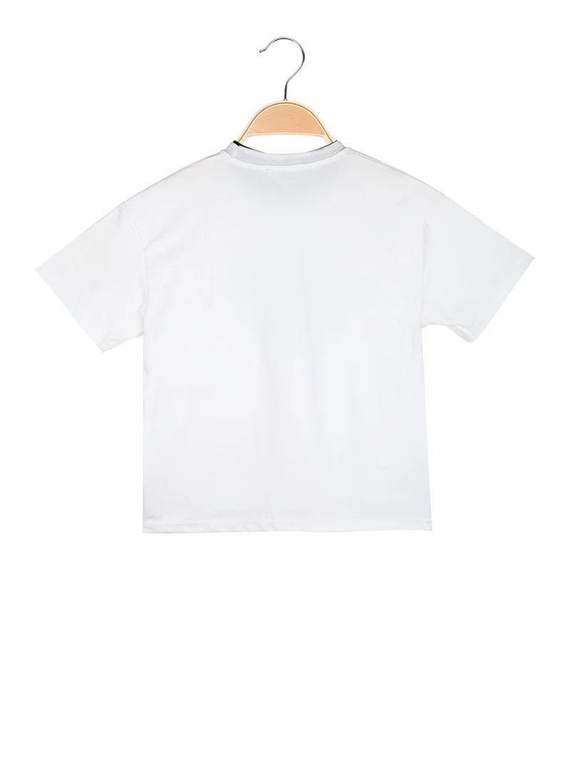 T-shirt da bambino in cotone con stampa scritta - bianco