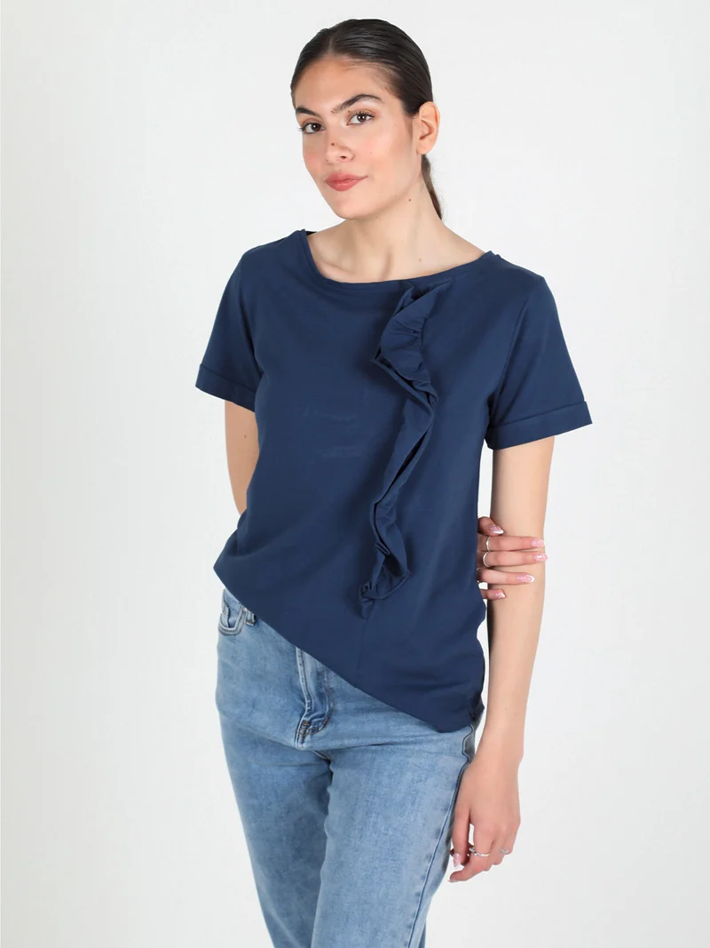 T-shirt donna con volant - blu scuro
