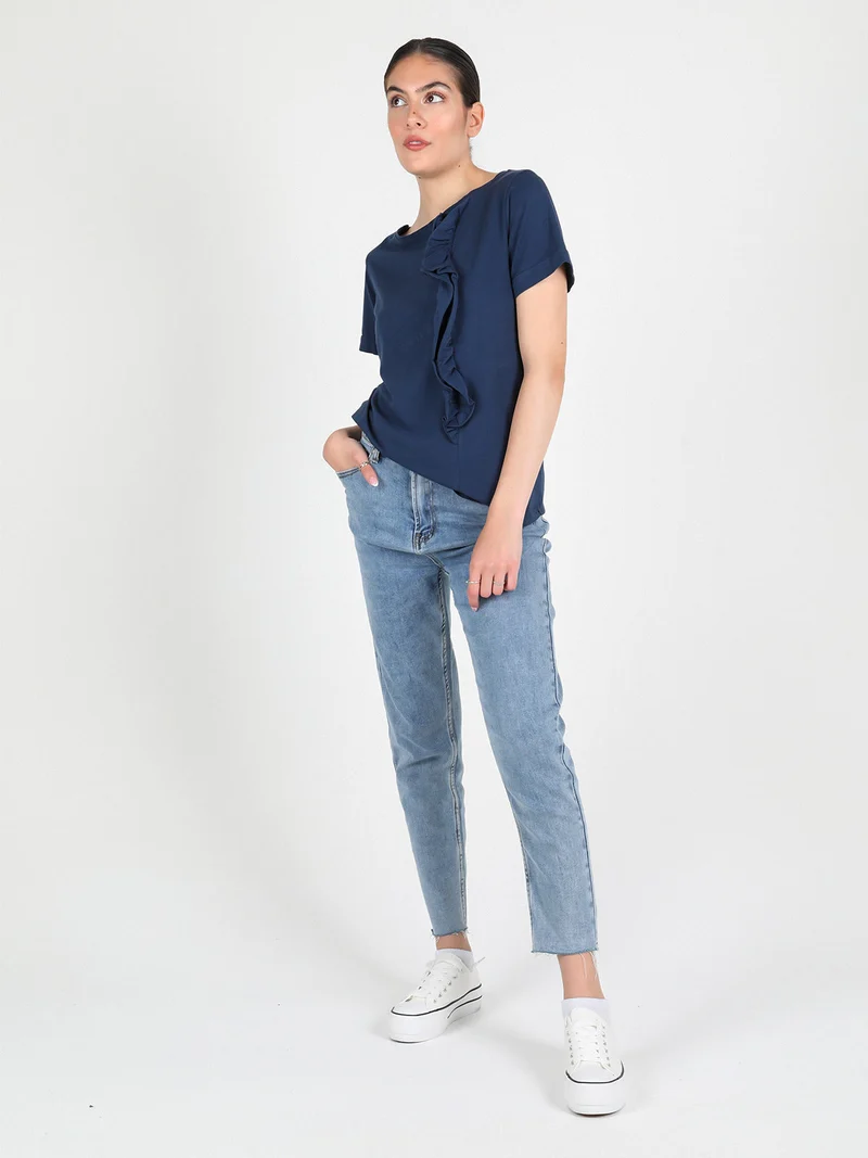 T-shirt donna con volant - blu scuro