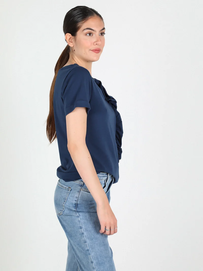 T-shirt donna con volant - blu scuro