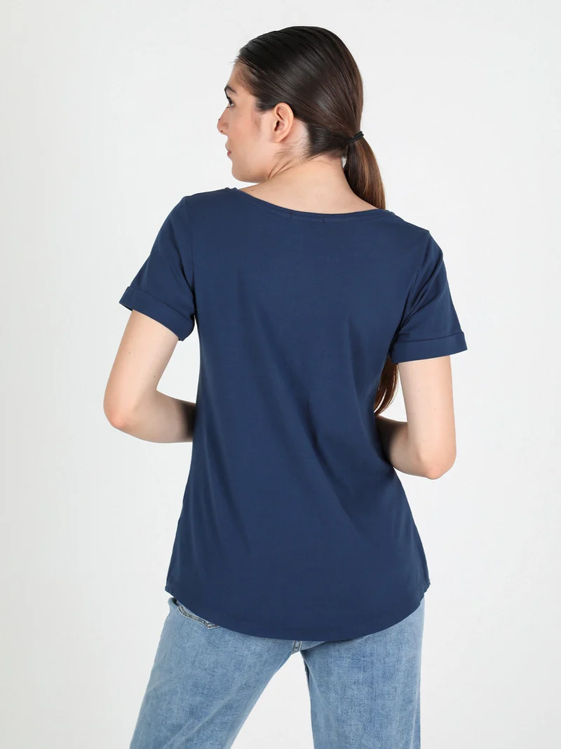 T-shirt donna con volant - blu scuro