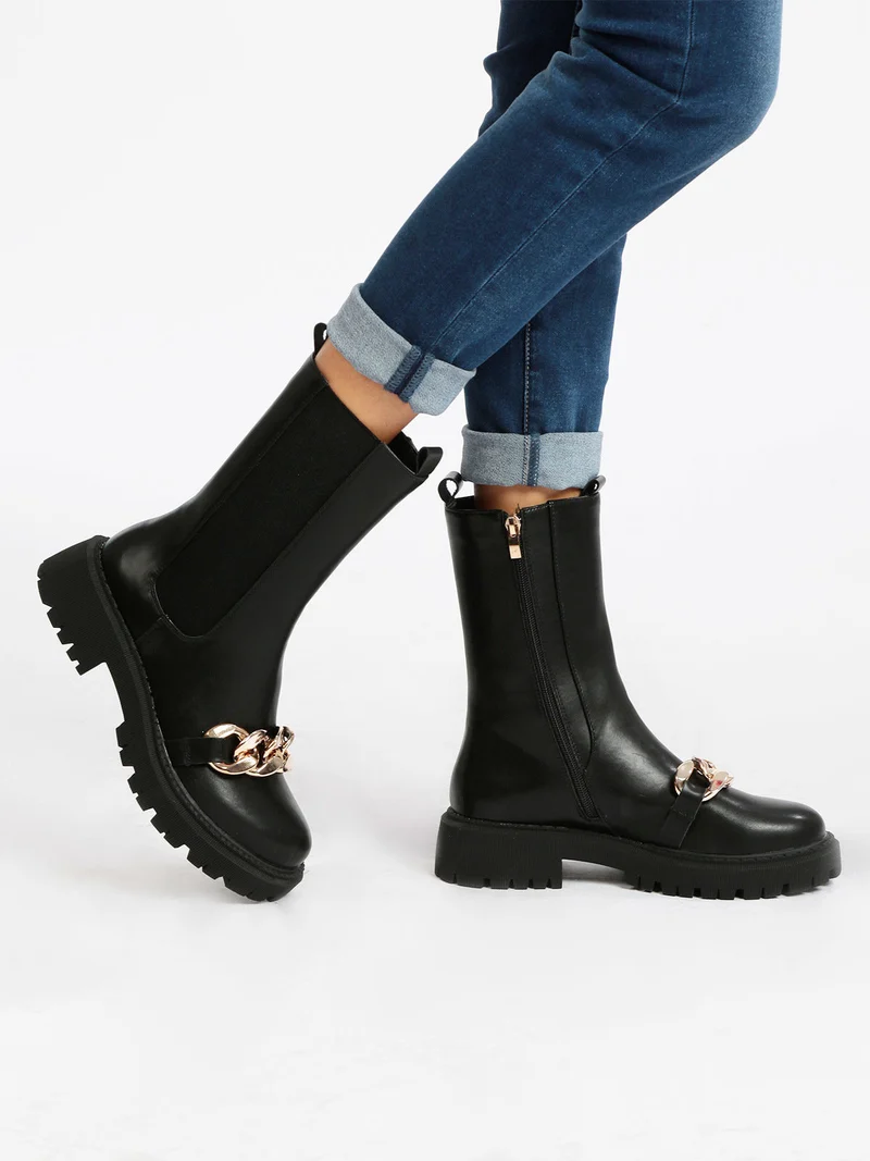 Tronchetti donna chelsea con catena - nero