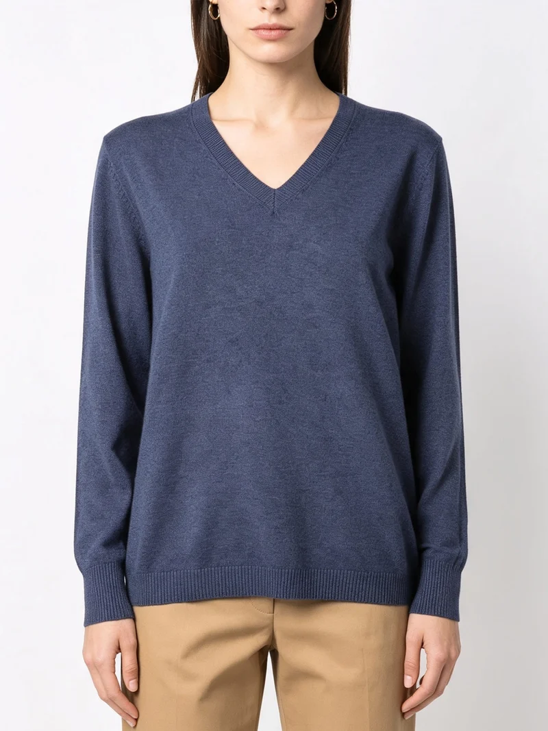 Pullover donna in maglia con scollo a V - avion