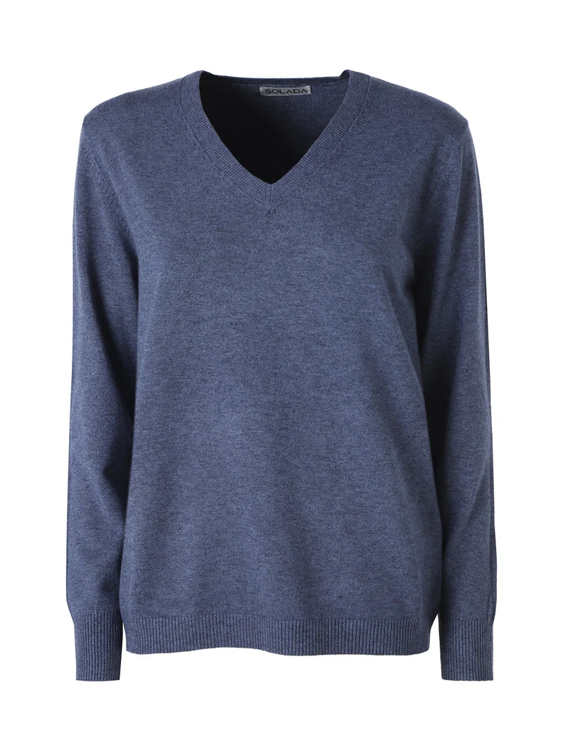 Pullover donna in maglia con scollo a V - avion