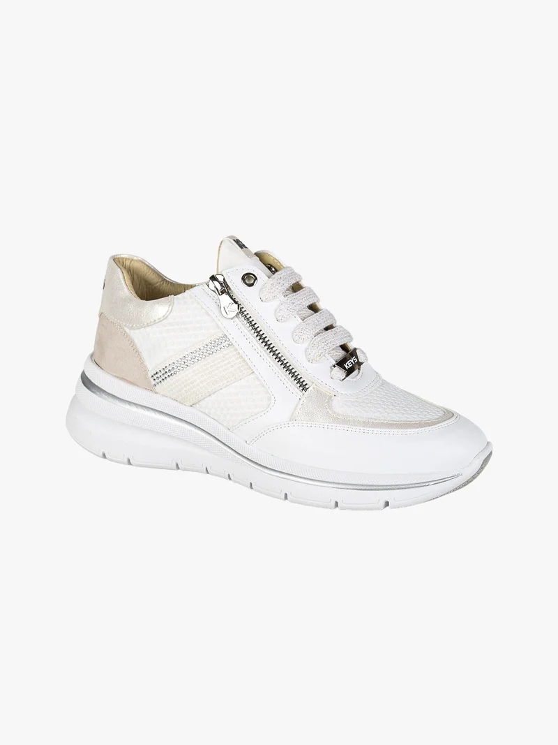 Sneakers donna con zeppa e doppia zip - bianco