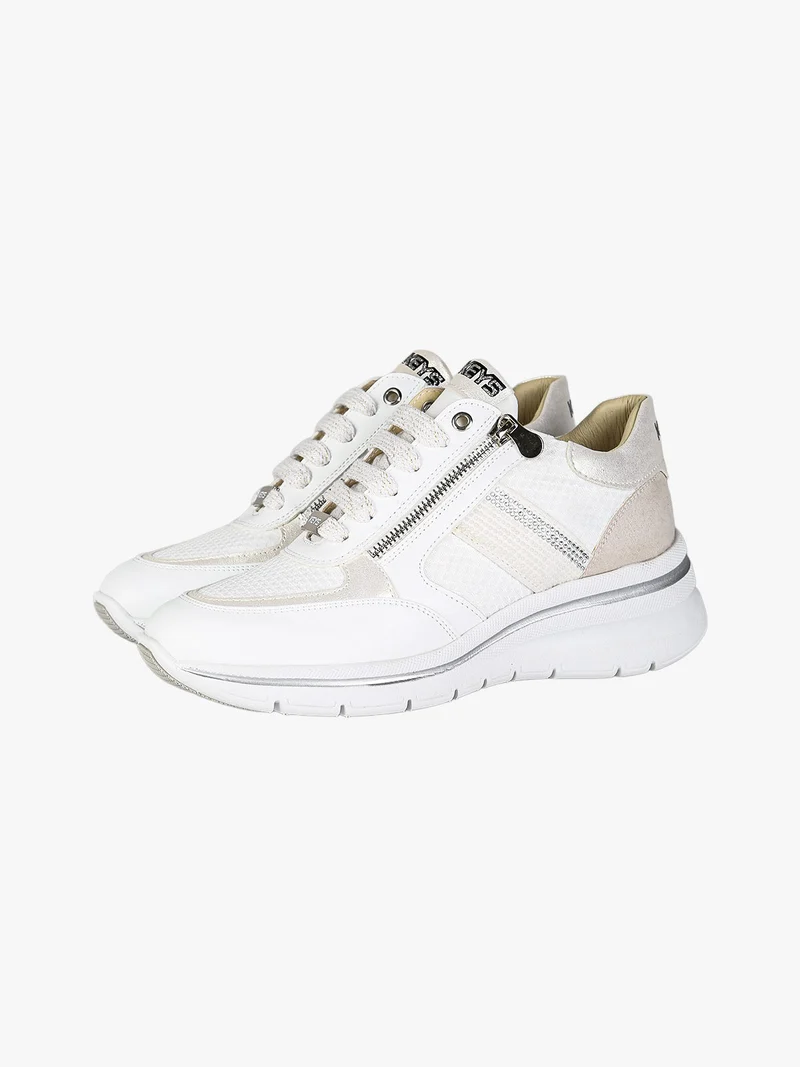 Sneakers donna con zeppa e doppia zip - bianco