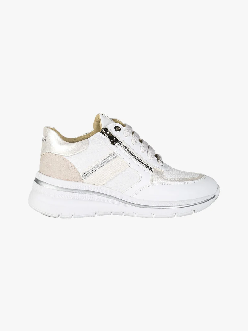 Sneakers donna con zeppa e doppia zip - bianco