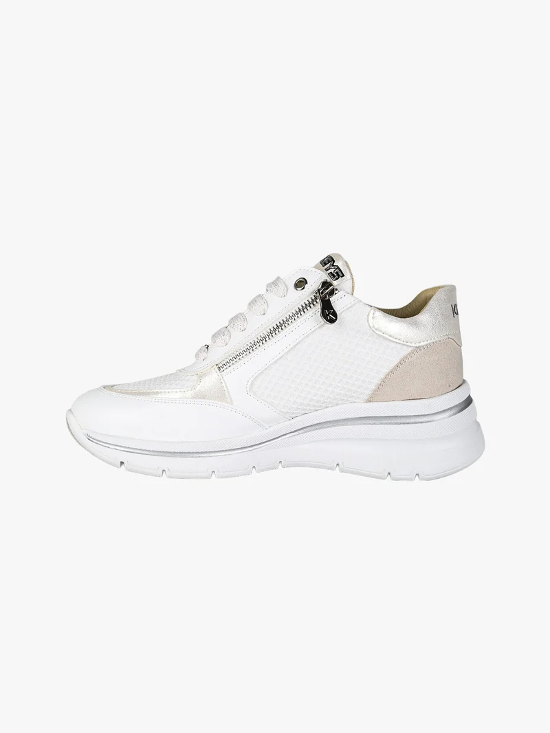 Sneakers donna con zeppa e doppia zip - bianco