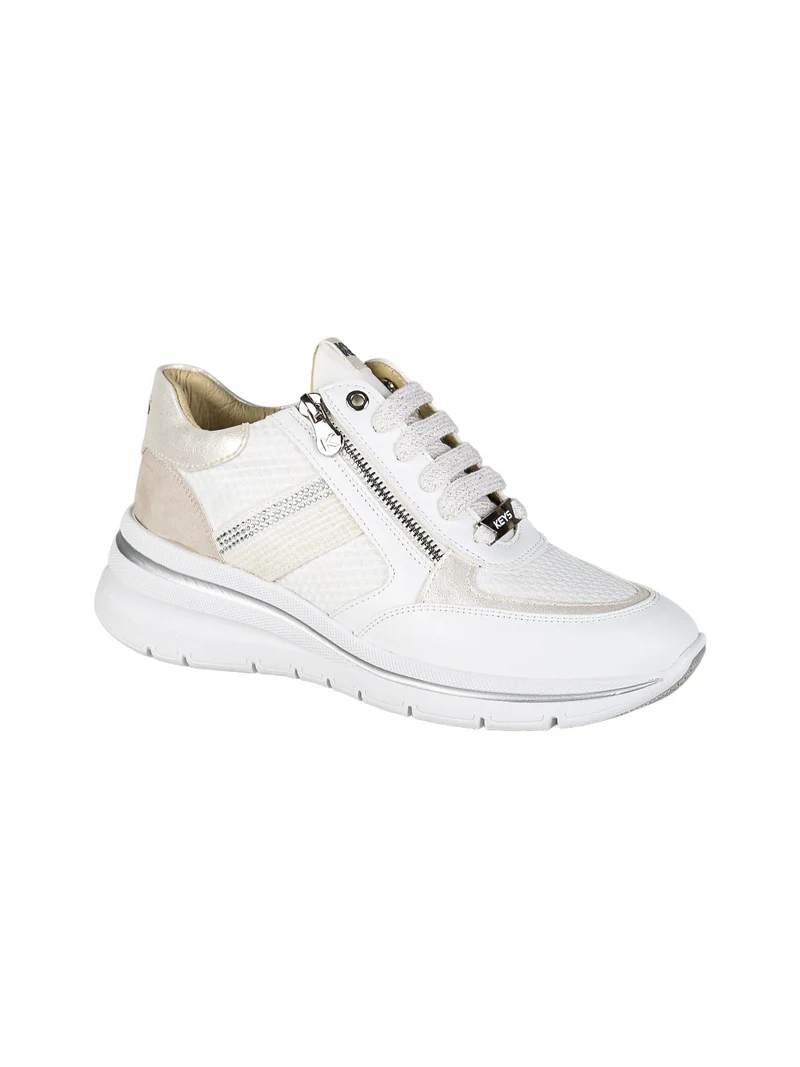 Sneakers donna con zeppa e doppia zip - bianco
