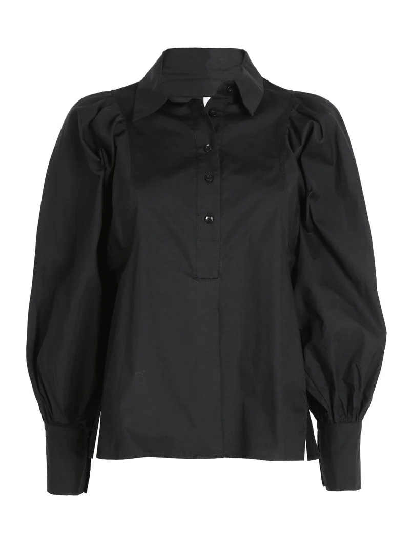 Camicia donna in cotone con maniche a palloncino - nero