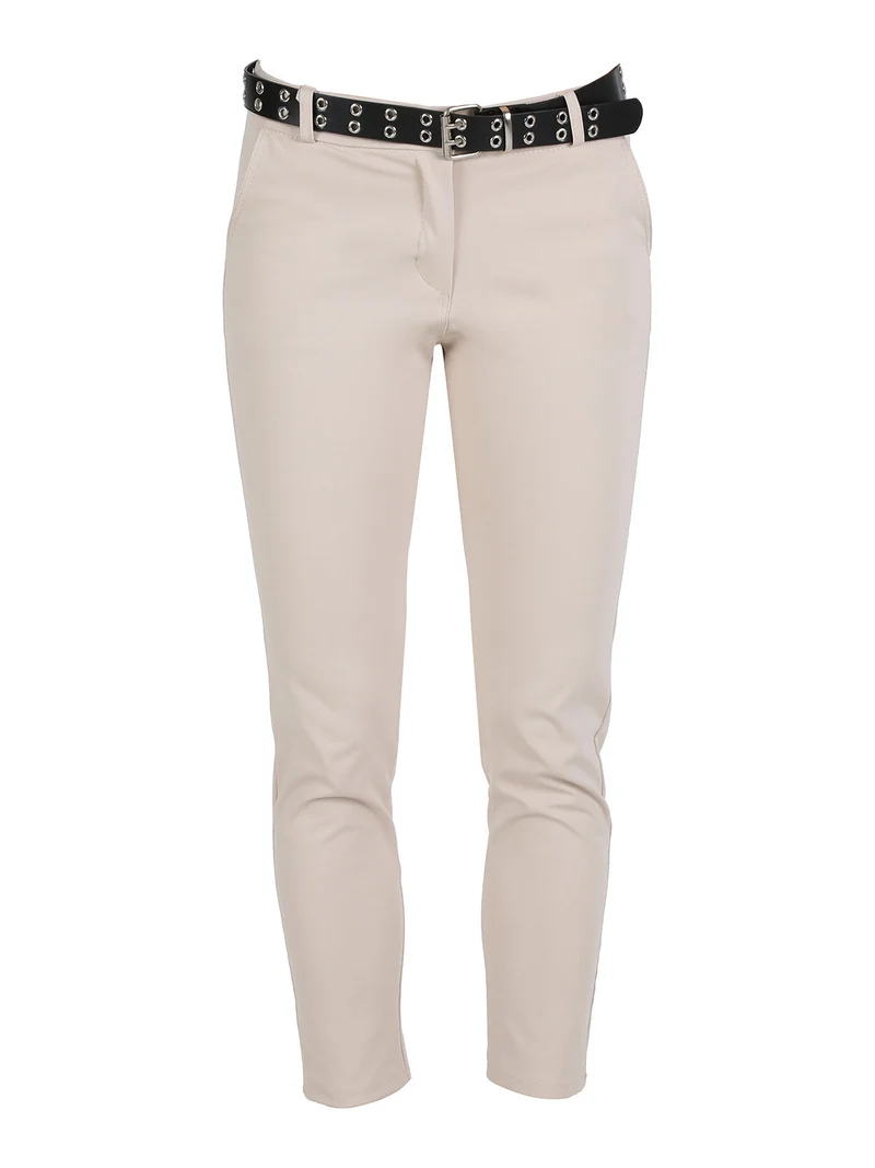 Pantalone casual da donna con cintura - beige