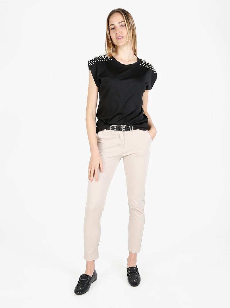 Pantalone casual da donna con cintura - beige