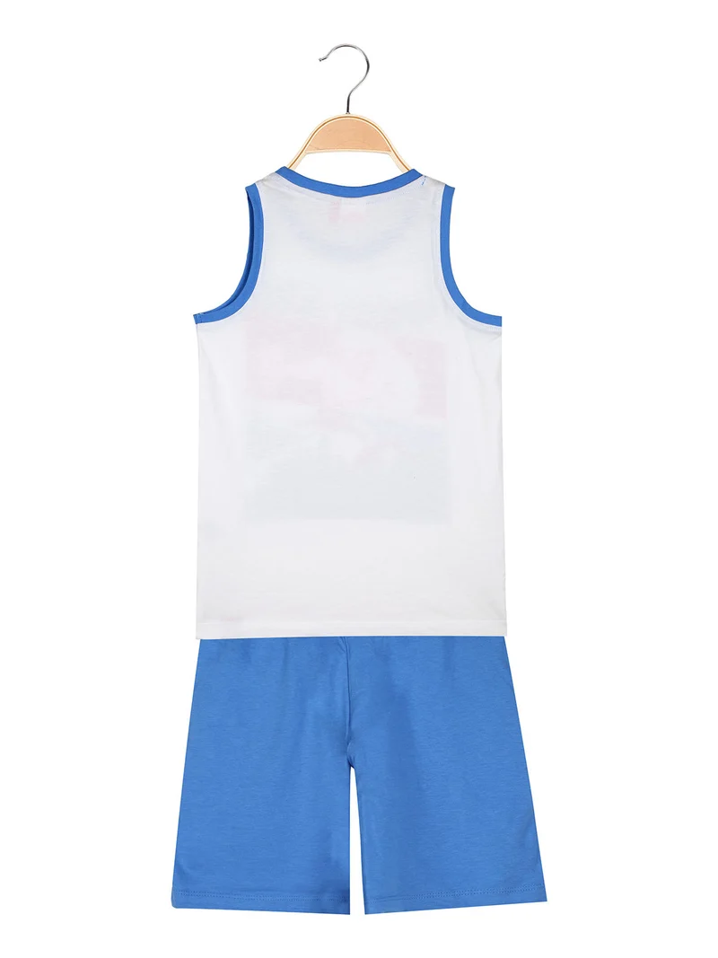 Completo corto da bambino in cotone con canotta e bermuda - bianco