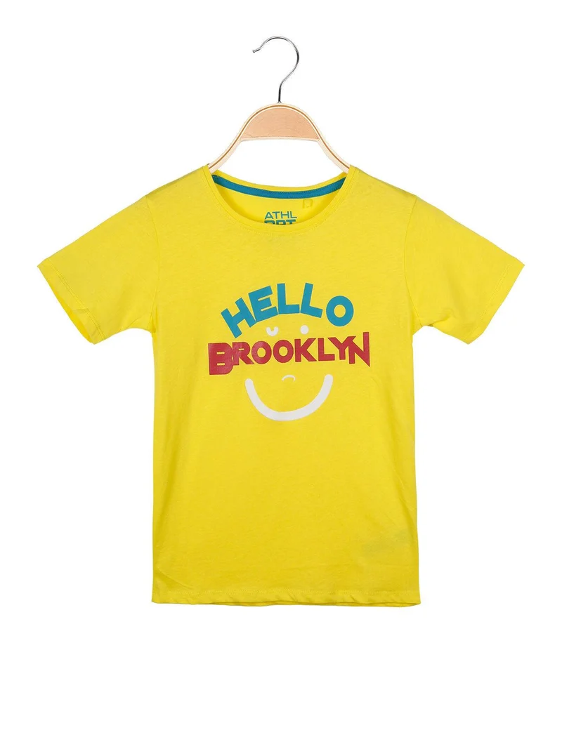 T-shirt girocollo con scritte - giallo