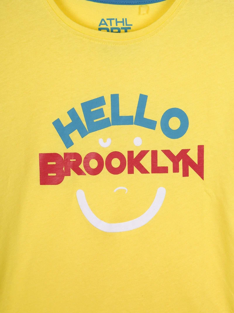 T-shirt girocollo con scritte - giallo