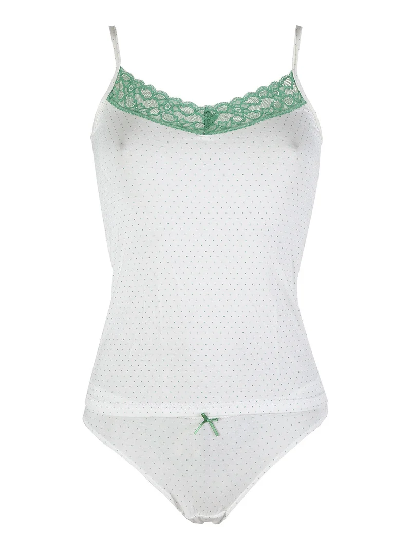 Coordinato intimo donna a pois con top e slip - verde