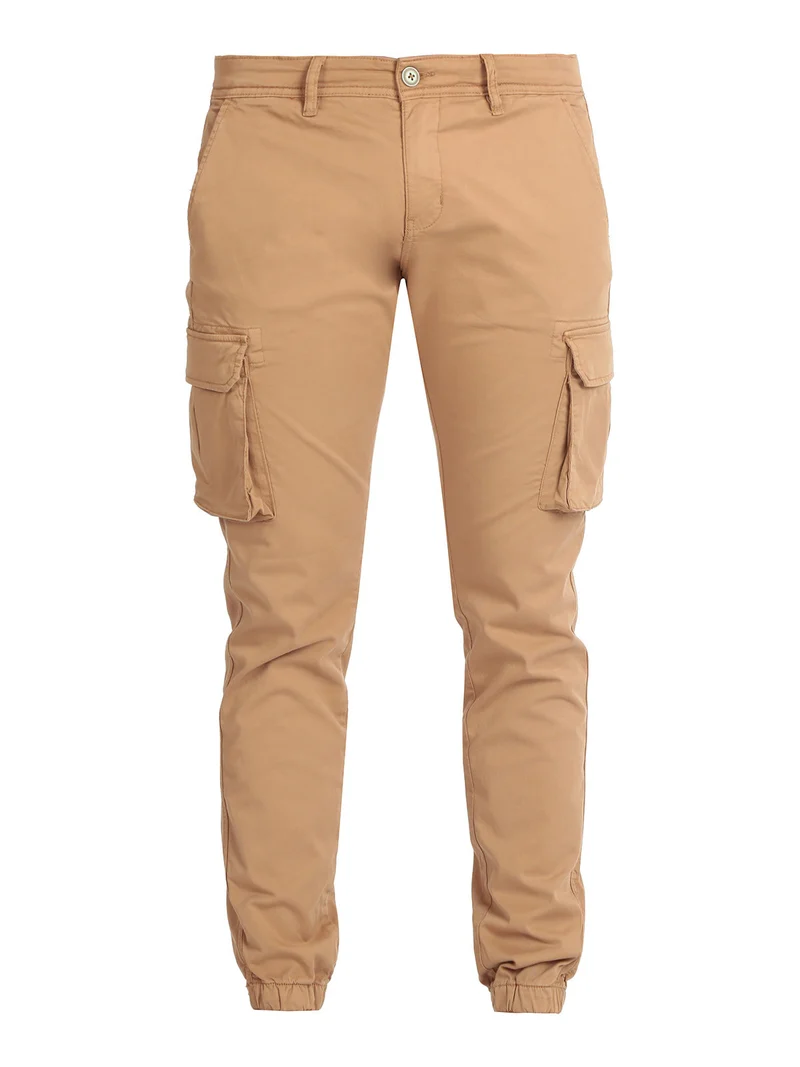Pantaloni cargo da uomo con polsino - cammello