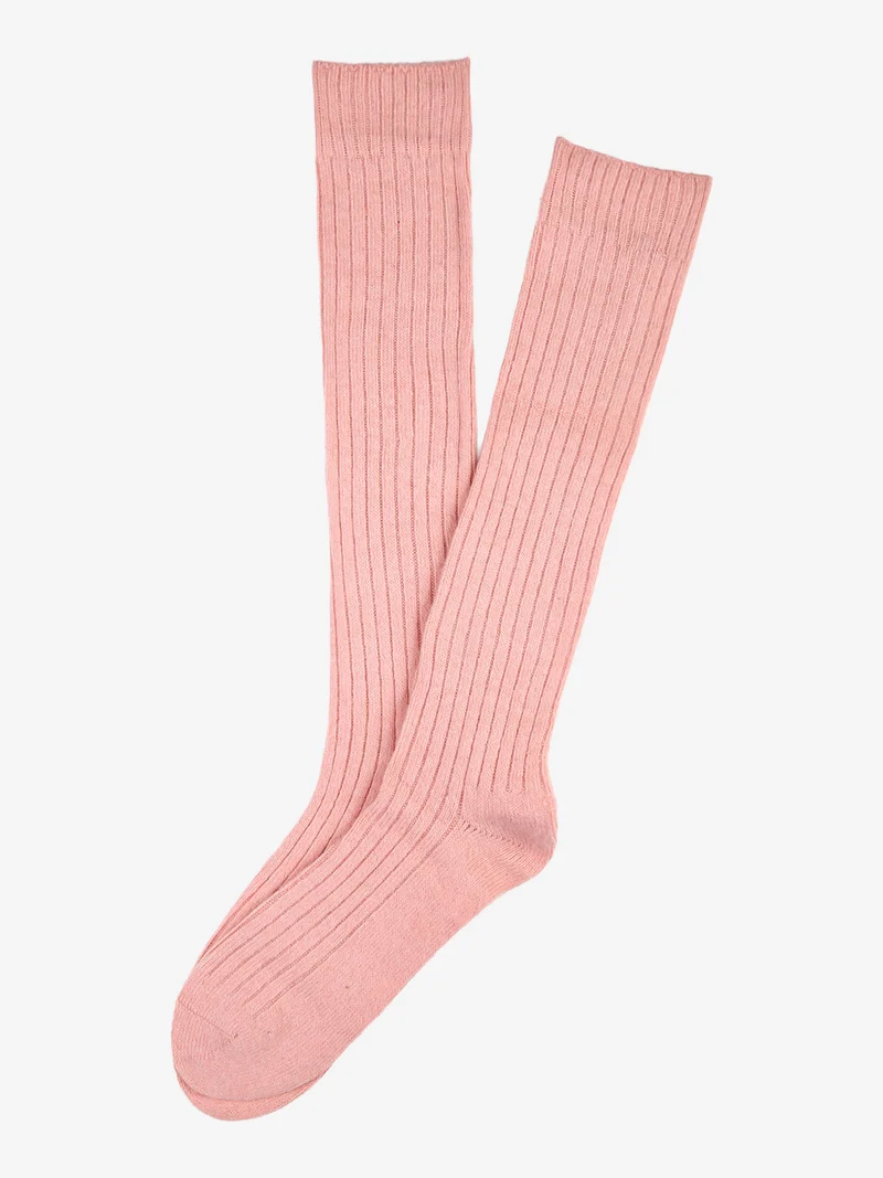 Calze lunghe in misto lana e cashmere a costine - rosa
