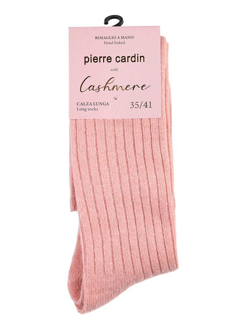 Calze lunghe in misto lana e cashmere a costine - rosa
