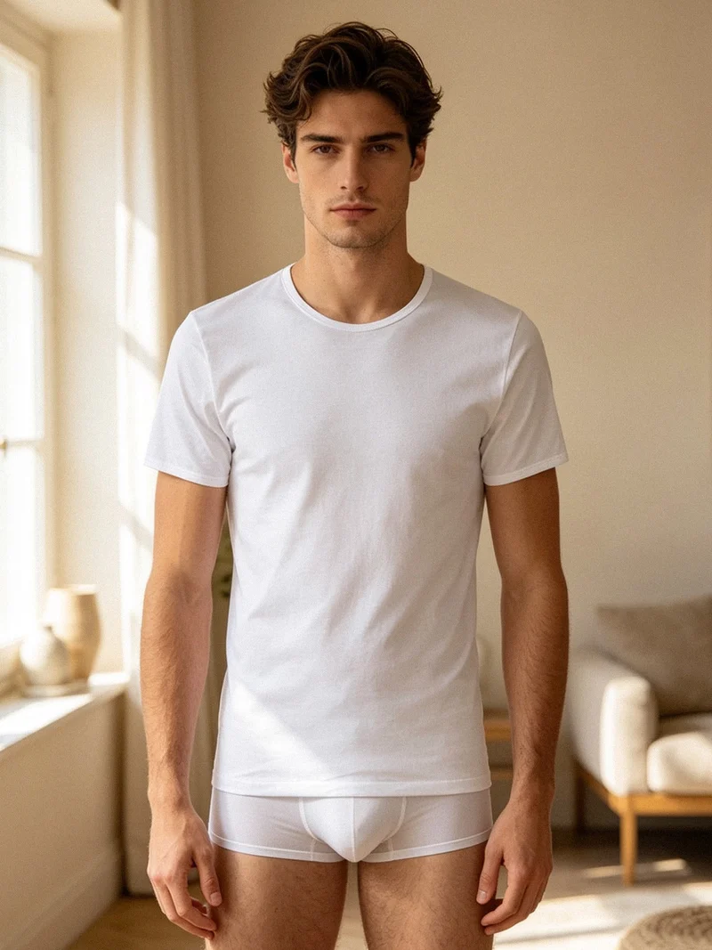 Maglia intima uomo manica corta filo di scozia - bianco