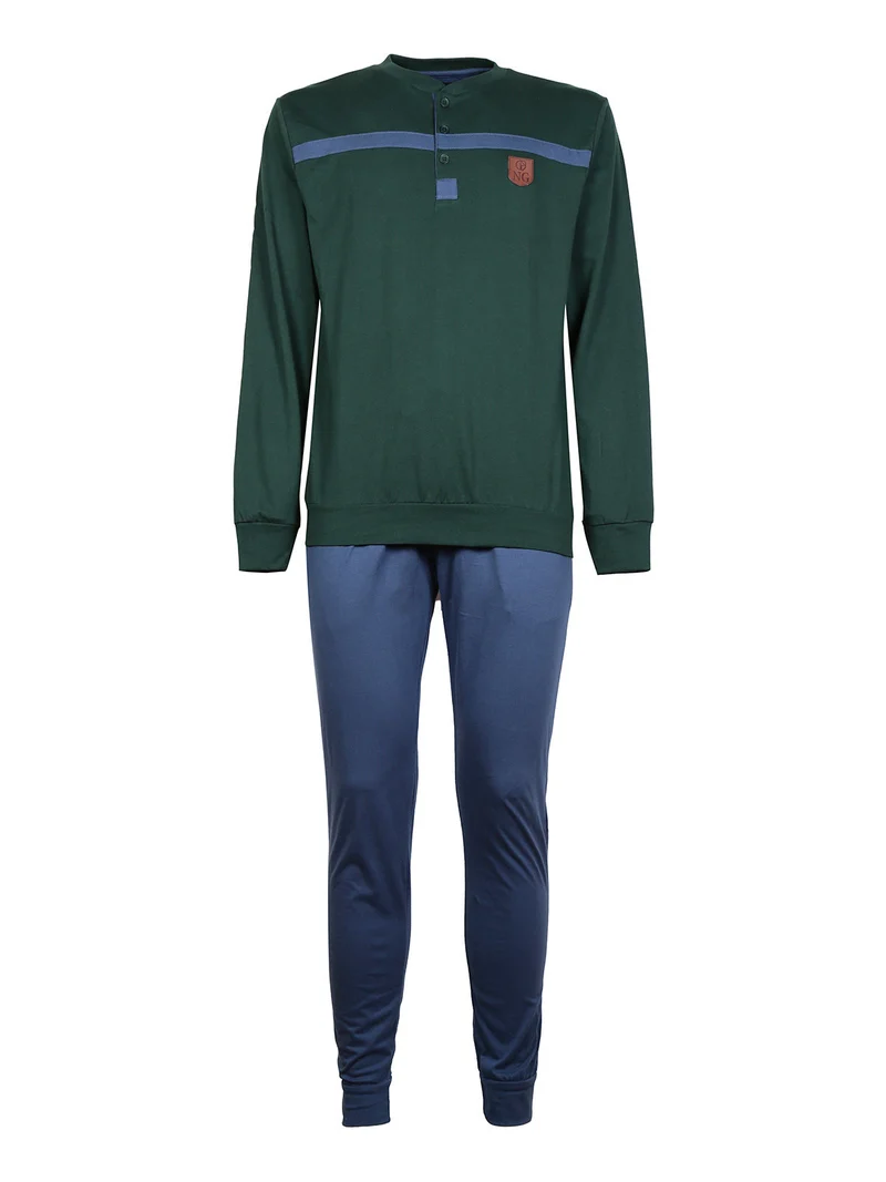 Pigiama lungo uomo in cotone bicolor - oliva