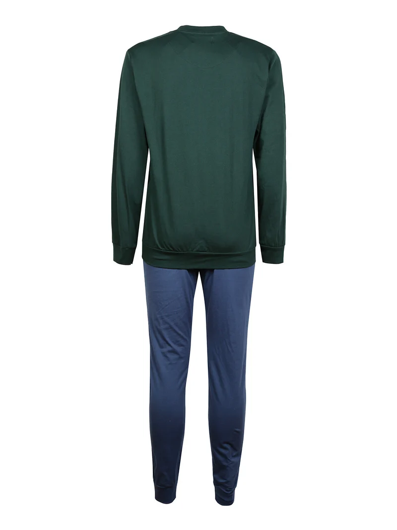 Pigiama lungo uomo in cotone bicolor - oliva