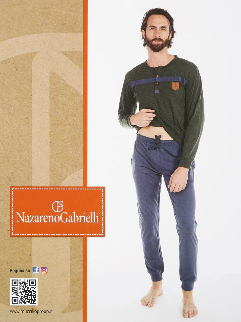 Pigiama lungo uomo in cotone bicolor - oliva