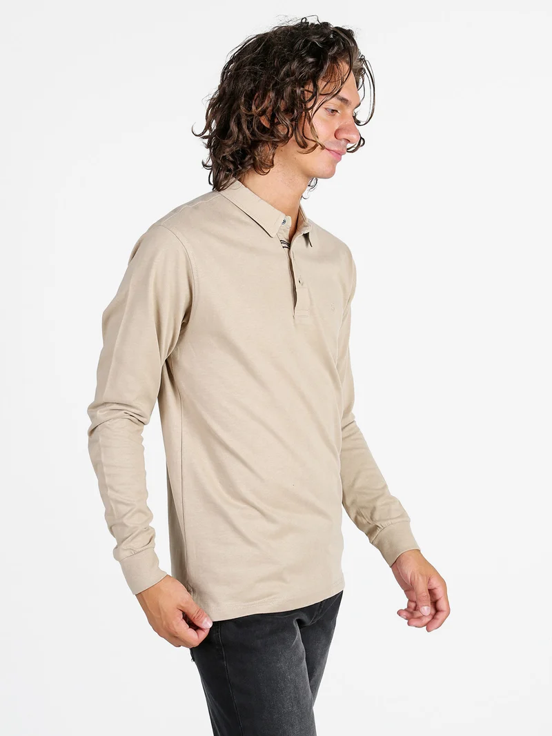 Polo da uomo in cotone a maniche lunghe - sabbia