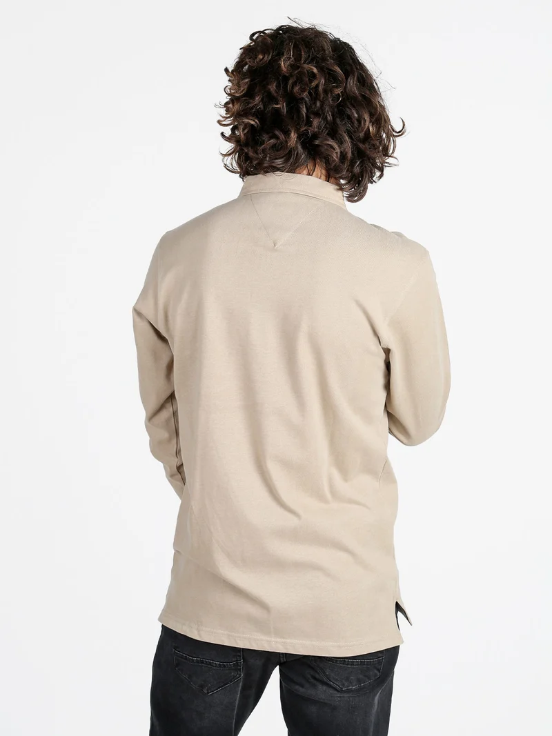 Polo da uomo in cotone a maniche lunghe - sabbia