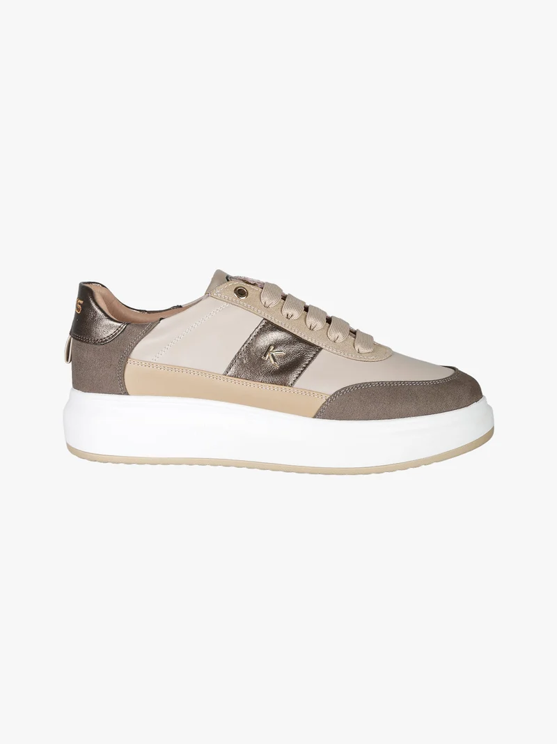 Sneakers donna stringate con platform - beige