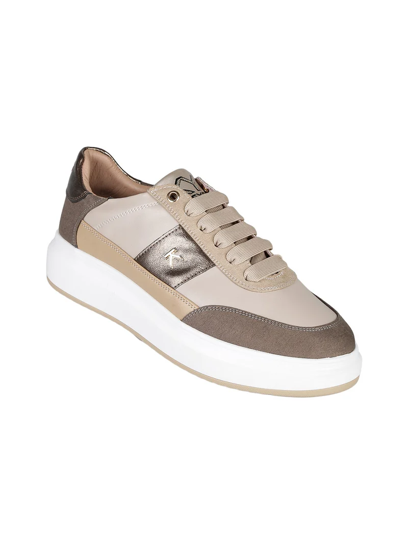 Sneakers donna stringate con platform - beige